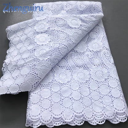Pure White Nigerian Guipure Lace Fabric 2025 High Quality Water Soluble African Sequin Cord Lace Fabric for Party Dress Sew 4025
