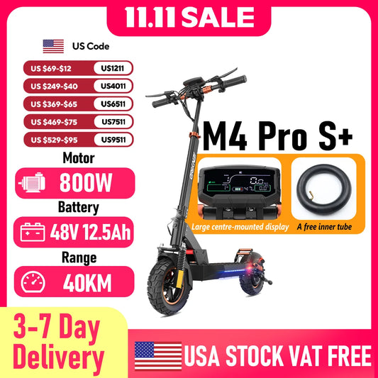 IENYRID M4 Pro S+Electric Scooter 800W Motor 48V 12.5AH Battery 10"Tire Escooter 45km/h Max 40-50KM Range Disc Brake LCD Display
