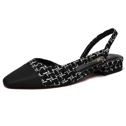 Slingback Flats for Women Square Pointed Toe Two Toned Flats Wedding Pumps for Women