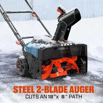 40V 18'' Cordless Snow Blower 33' Max Throwing Distance 1500W Brushless Motor Variable Speed Steel Auger LED Lights with 2×5.0A