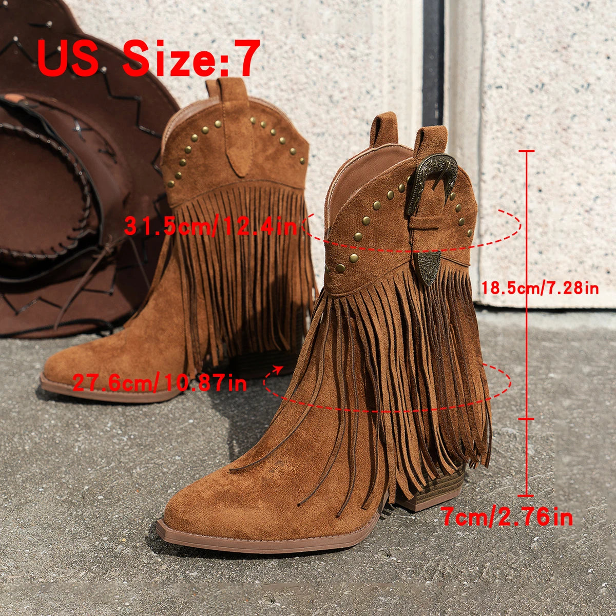 Women's fashion tassel rivet mid western cowboy boots music festival vacation