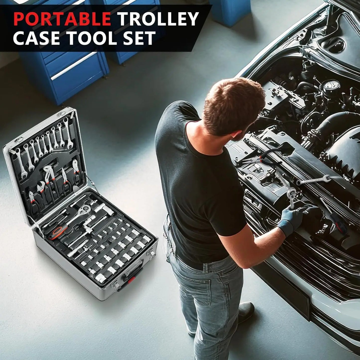 799pcs Tool Set Home Repair Tool kit with Trolley Case Mechanic Wrenches Socket Hand Tools for Daily Use Househould Work Repair