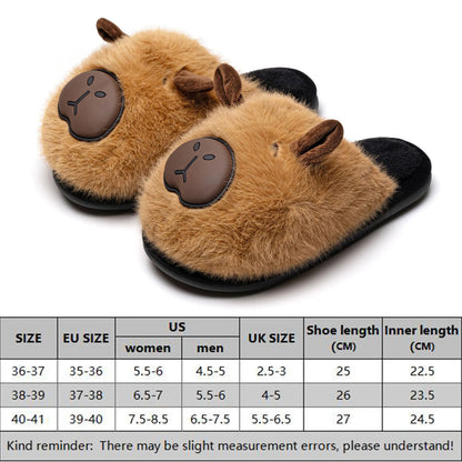 Capybara Cotton Slippers Women Men Winter Thermal Slippers Cute Cartoon Animals Shoes Home Indoor Non Slip Soft Plush Slippers