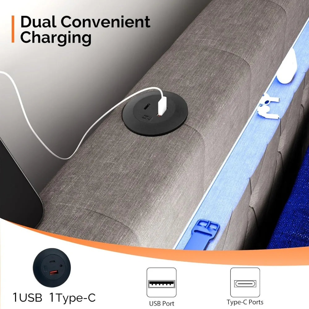 Full Size Floating Bed Frame with Charging Station,Modern Metal Full Bed with led Lights,Easy Assembly,Upholstered Bed Frame