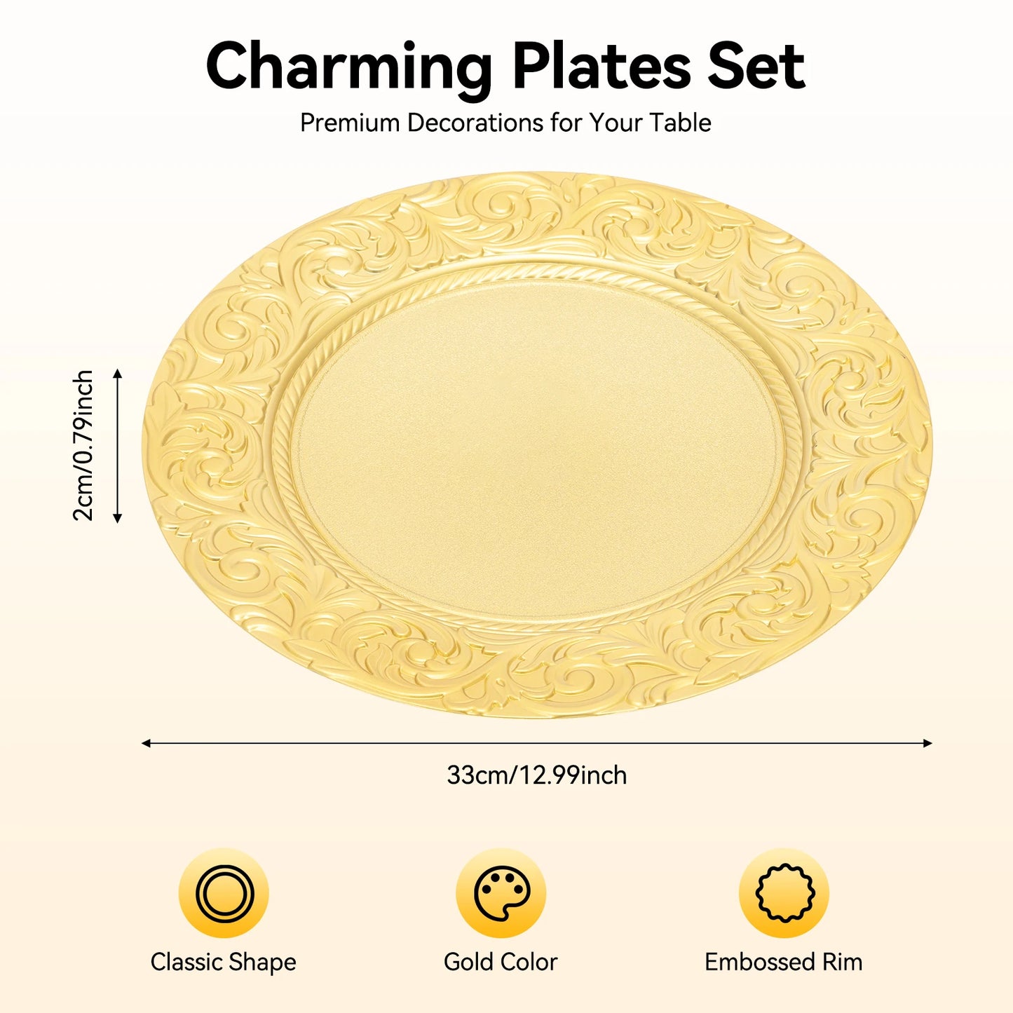 100-Piece Round Charger Plates Set in Black Silver Green Gold with Patterns Reusable Serving Plates for Weddings Banquets