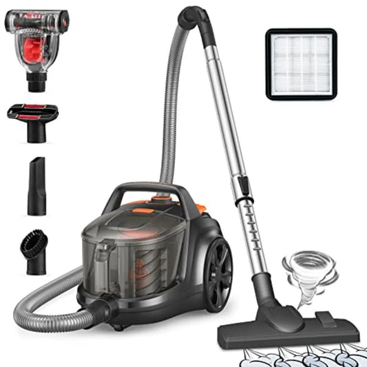 Canister Vacuum Cleaner Lightweight Bagless Vacuum Cleaner 3.7QT Large Dust Cup Automatic Cord Rewind 5 Tools HEPA Filter Varia