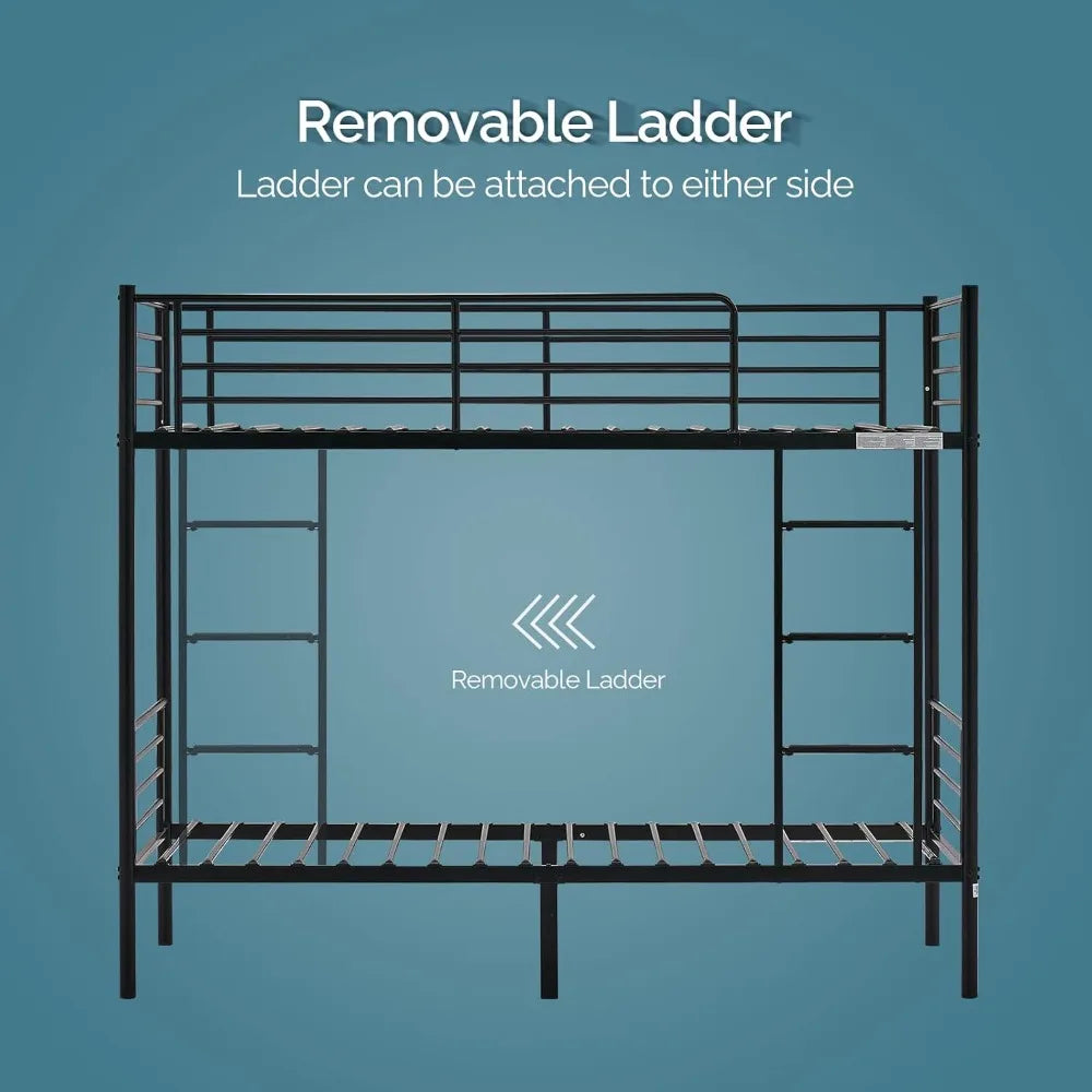 Bunk Bed Twin Over Twin for Kids/Teens/Adults Heavy Duty 2 Decker Bed with Flat Ladder and 13 inches High Guardrail,