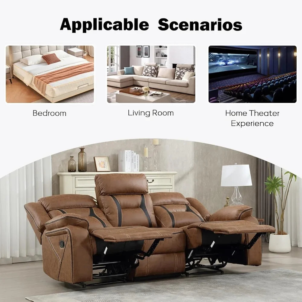 Minimalist faux leather manual reclining sofa, 3 seat recliner sofa chair, couch furniture for living room, furniture, meeting r