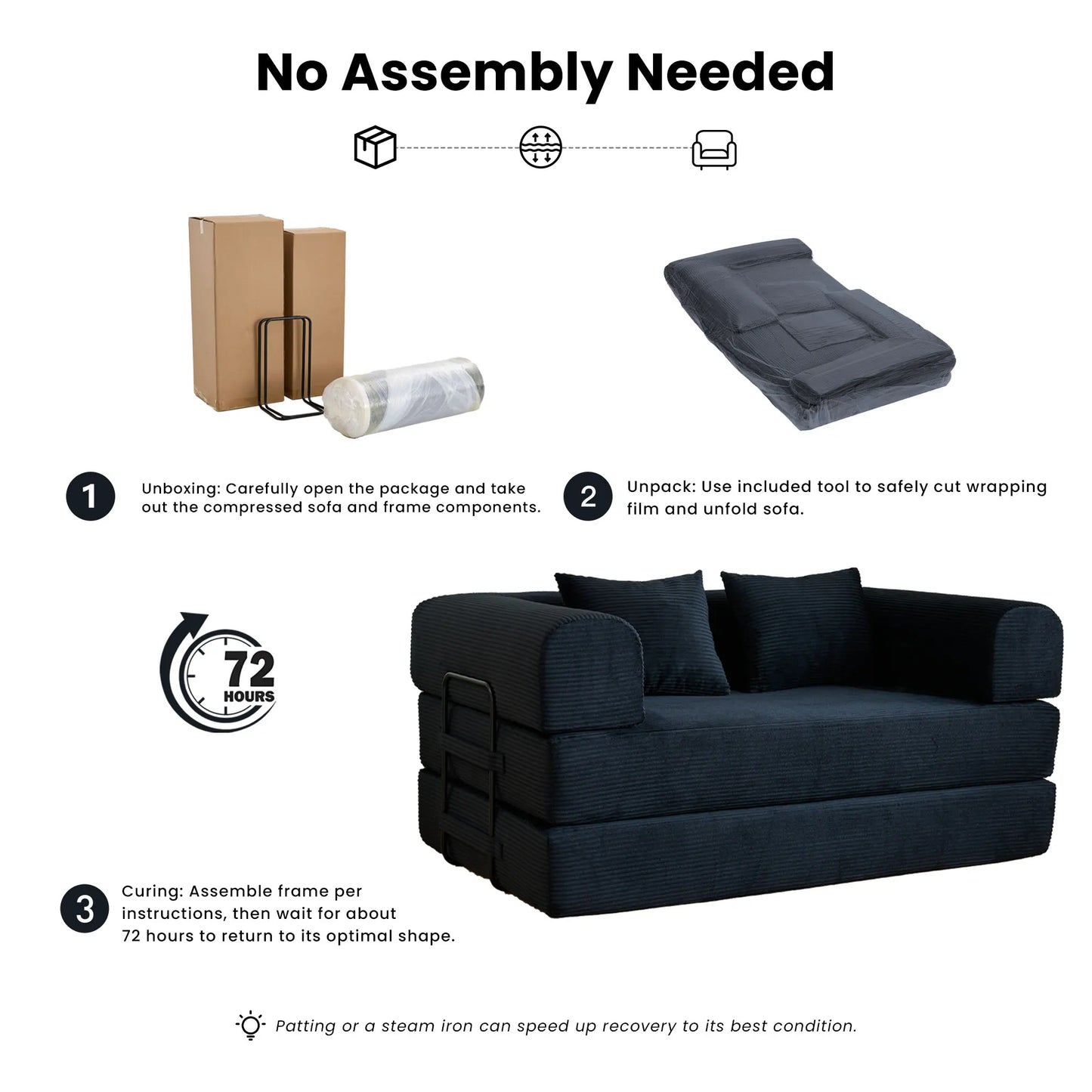 59’’ Convertible Sofa Bed Corduroy Upholstered Boneless Couch, Loveseat Fold Out Small Floor Sleeper for Living Room