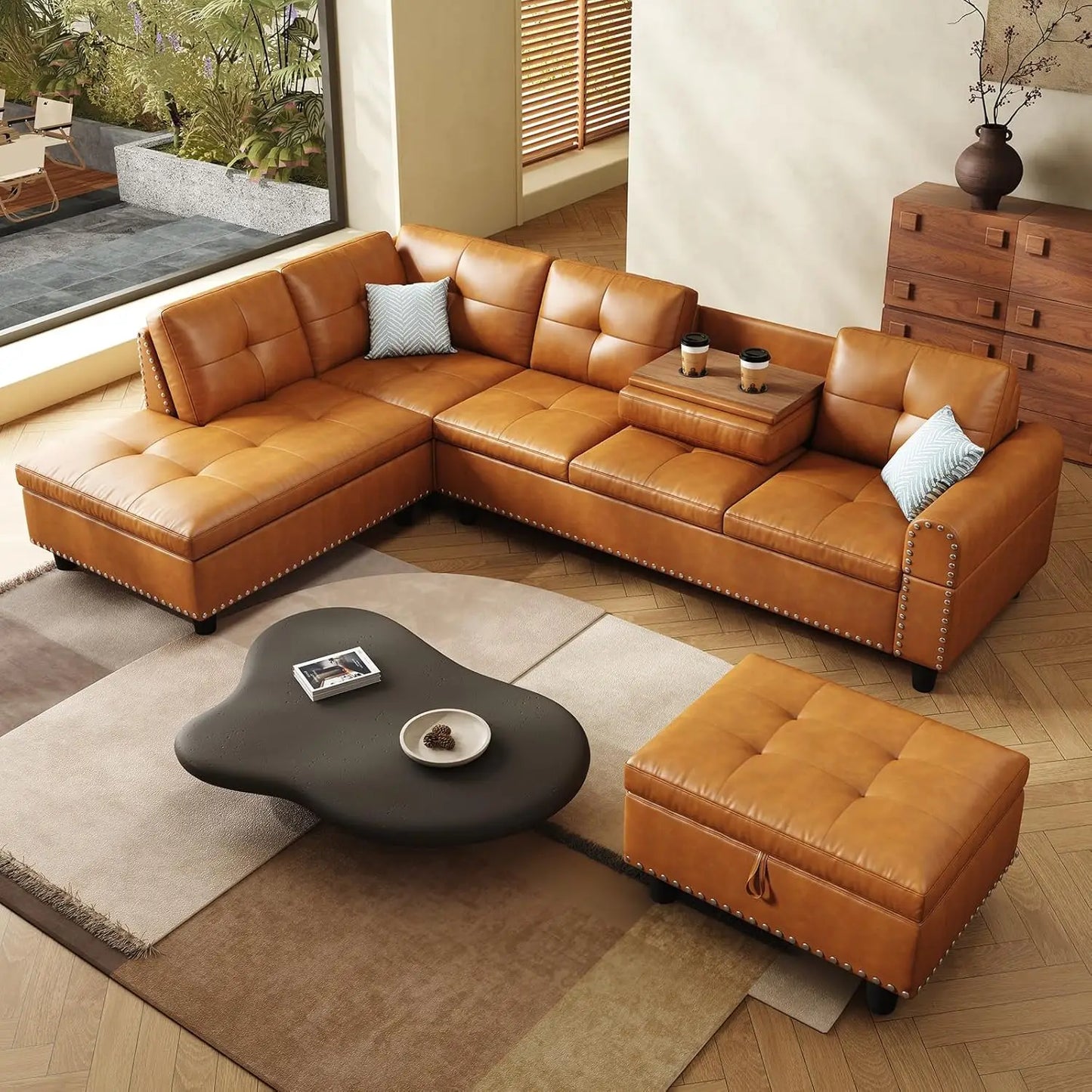 97.5" Oversized Sectional Couch, L Shaped Couchwith Storage Ottoman, Modern Modular Sofa withDeep Seat, Sectional, Customized