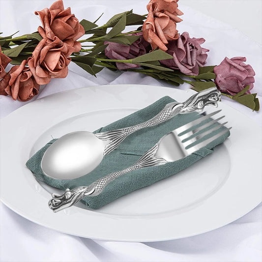 Creative Party Decor Fork and Spoon Set Skull Angel Mermaid Cutlery Stainless Steel Fork Spoon Halloween Party Dinner Cutlery