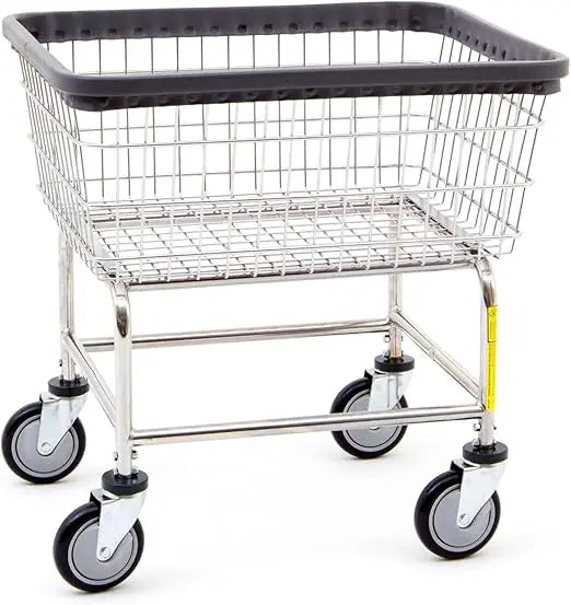 Heavy-Duty 2.5 Bushel Steel Laundry Cart with Chrome Finish for Commercial Use