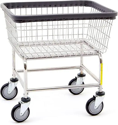 Heavy-Duty 2.5 Bushel Steel Laundry Cart with Chrome Finish for Commercial Use