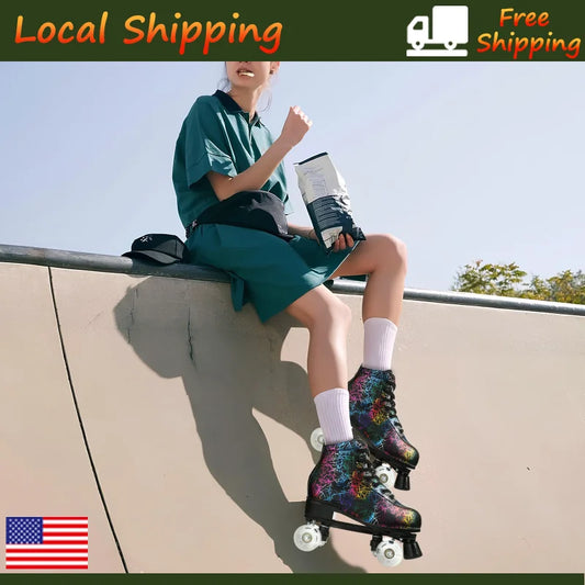 Zebra Printed Roller Skates Quad Skates Sneakers Flash Wheel Shoes Unisex Roller Skates PU Leather Roller Skates Skating Shoes