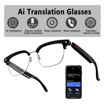 Smart AI translation glasses equipped with anti-blue light lenses, supporting real-time application translation in 164 languages