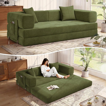 78.8''Sleeper Couch Bed for Livingroom，Convertible Modular Sofa with Armrest Pillow，Modular Fldable Corduroy, Customized