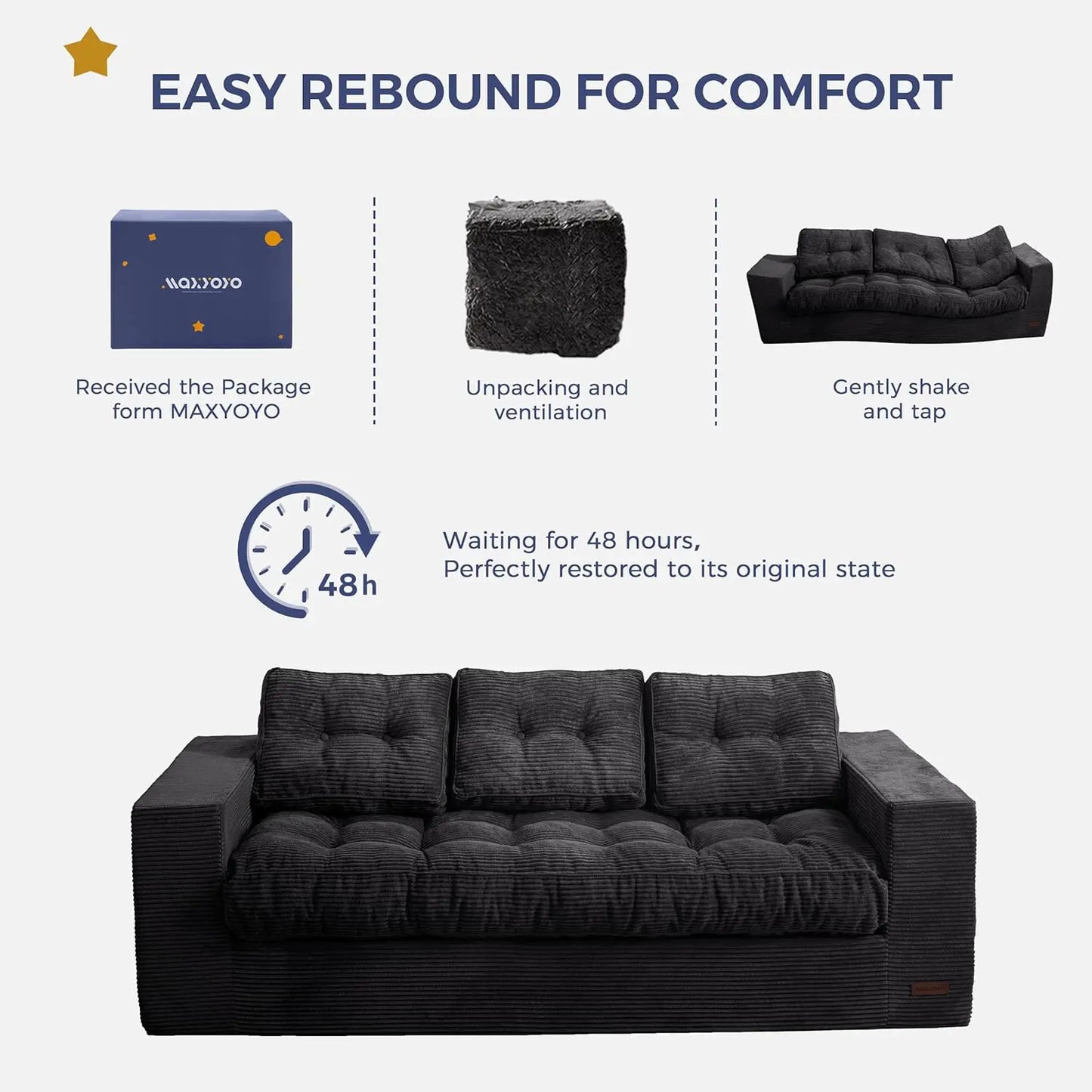 3 Seater Couch for Living Room, Boneless Couch with Tufted Cushion & Backrest, Upholstered Floor Sofa, Sofa in A, Customized