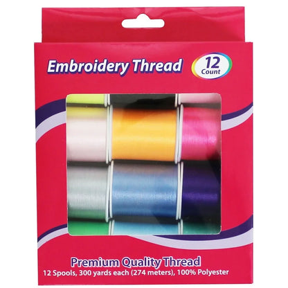 100 Polyester Embroidery Thread Assorted Colors 300 Yd Spools 12 Ct Durable Quality Machine Hand Sewing Projects