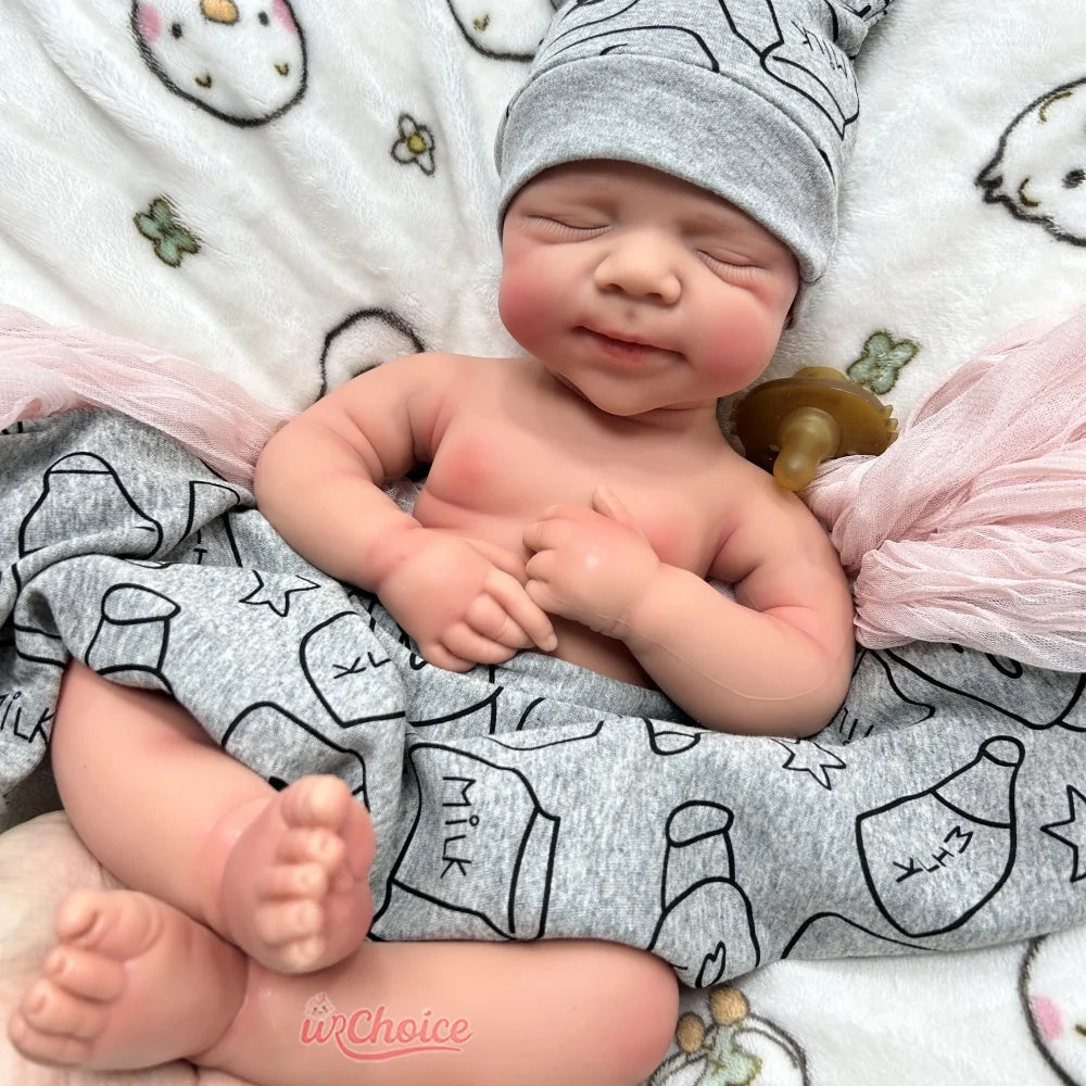 Realistic Weight & Poseable Limbs 19Inch Silicone Reborn Baby Boy Washable Asleep Doll for Childcare Training Birthday Gift