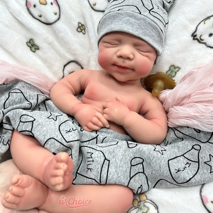 Realistic Weight & Poseable Limbs 19Inch Silicone Reborn Baby Boy Washable Asleep Doll for Childcare Training Birthday Gift