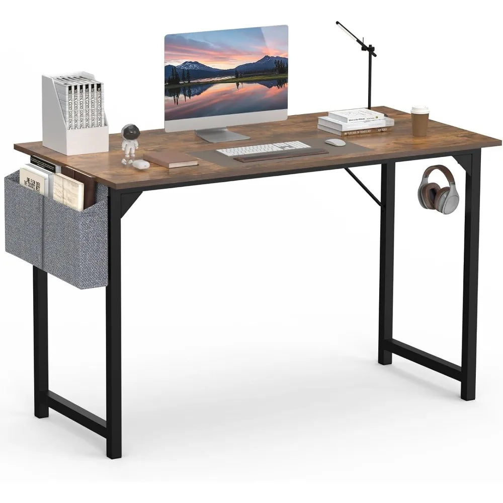 Computer Office Desk, 48 Inch Writing Work Study PC Wood Modern Desk with Storage Bag & Headphone Hook Simple Bedroom for 2 Per