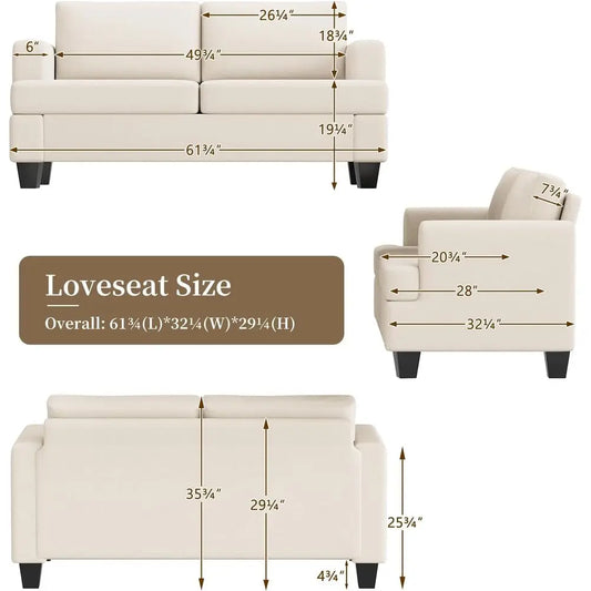 62" Loveseat Couch, Modern Love Seat Couches for Small Spaces, Beige Linen Sofa, Deep Seat Sofa for Living Room, Small 2 Seater