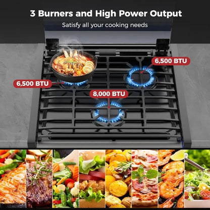 CAMPLUX Classic RV Propane Range 17 Inches, Propane Range Oven with 3 Burners Cooktop for RV, RV Propane Stove Oven Combo