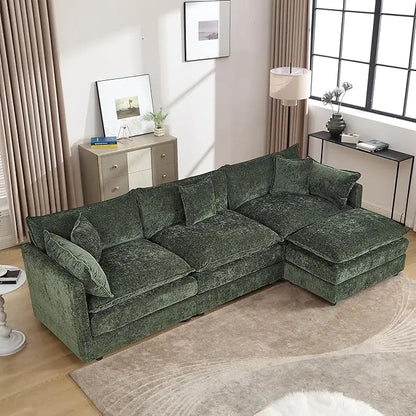 112.2" L-Shaped Cloud Couches | Deep 3 Seater Couch with Ottoman | Soft Chenille Cloud Sofa for Cozy Living Room,Customized