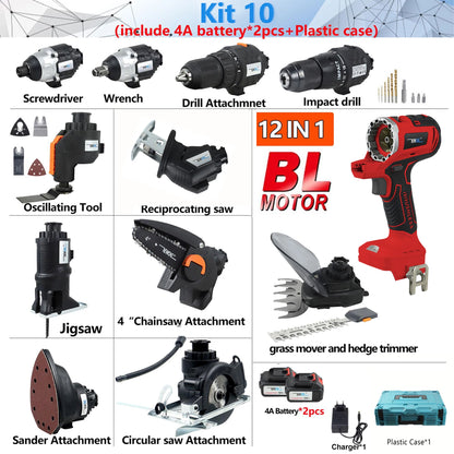 18V Brushless  2/5/10/12-in-1 Multi tool Chainsaw Drill reciprocating/circular saw oscillating tool combo