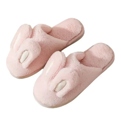 Women Cotton Slippers 2025 Winter Plush Cute Rabbit Comfortable Anti Slip Home Indoor Floor Warm Cartoon Slippers Mujer