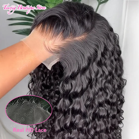 Deep Wave 13x6 Lace Front Human Hair Wigs Brazilian 30 40 Inches Curly Water Wave HD 13x4 200 Density Lace Frontal Wig