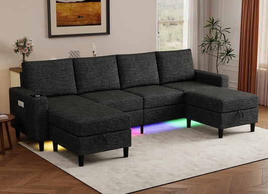 Smart Sectional Couches For Living Room, 6 Seat U/L Shaped Sectional Sofa With RGB Light/Charging, Modern Living, Customized
