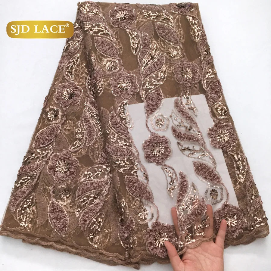 SJD LACE French Mesh Lace Fabric with Beads 2025 High Quality Nigerian African Net Tulle Lace for Sewing Women Wedding Dress4319