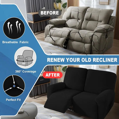 4 Pieces Recliner Loveseat Covers Stretch Recliner Sofa Slipcover with Elastic Bottom Jacquard Fitted Reclining Couch Cover Furn