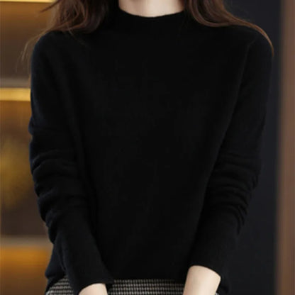 Half High Solid Color Cashmere Sweater For Women Loose Pullover Autumn and Winter Contracted Commuter Basic Knitwear Top Base