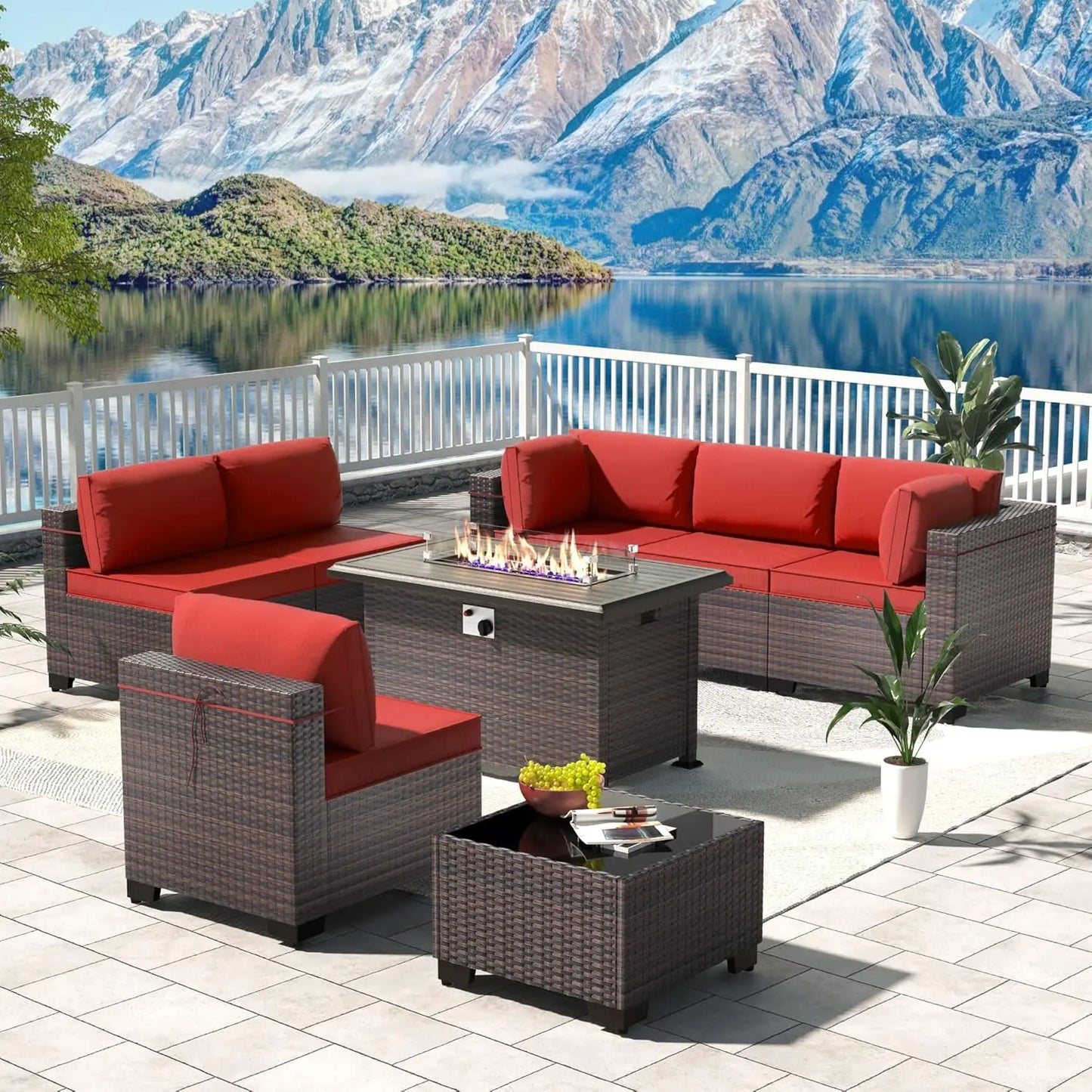 12 Pieces Outdoor Patio PE Rattan Sectional Sofa Set with Cushions & Tempered Glass Coffee Table for Garden Porch, Customized
