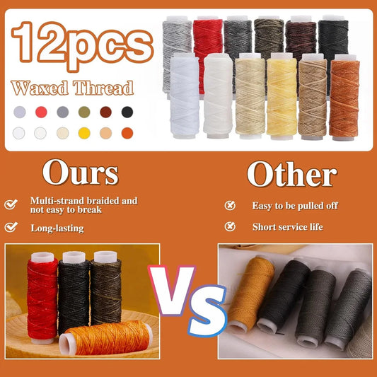 Leather Upholstery Repair Sewing Kit with 12 Colors Waxed Thread Heavy Duty Sewing Needles Awls for Shoes Sofa Carpet Repair