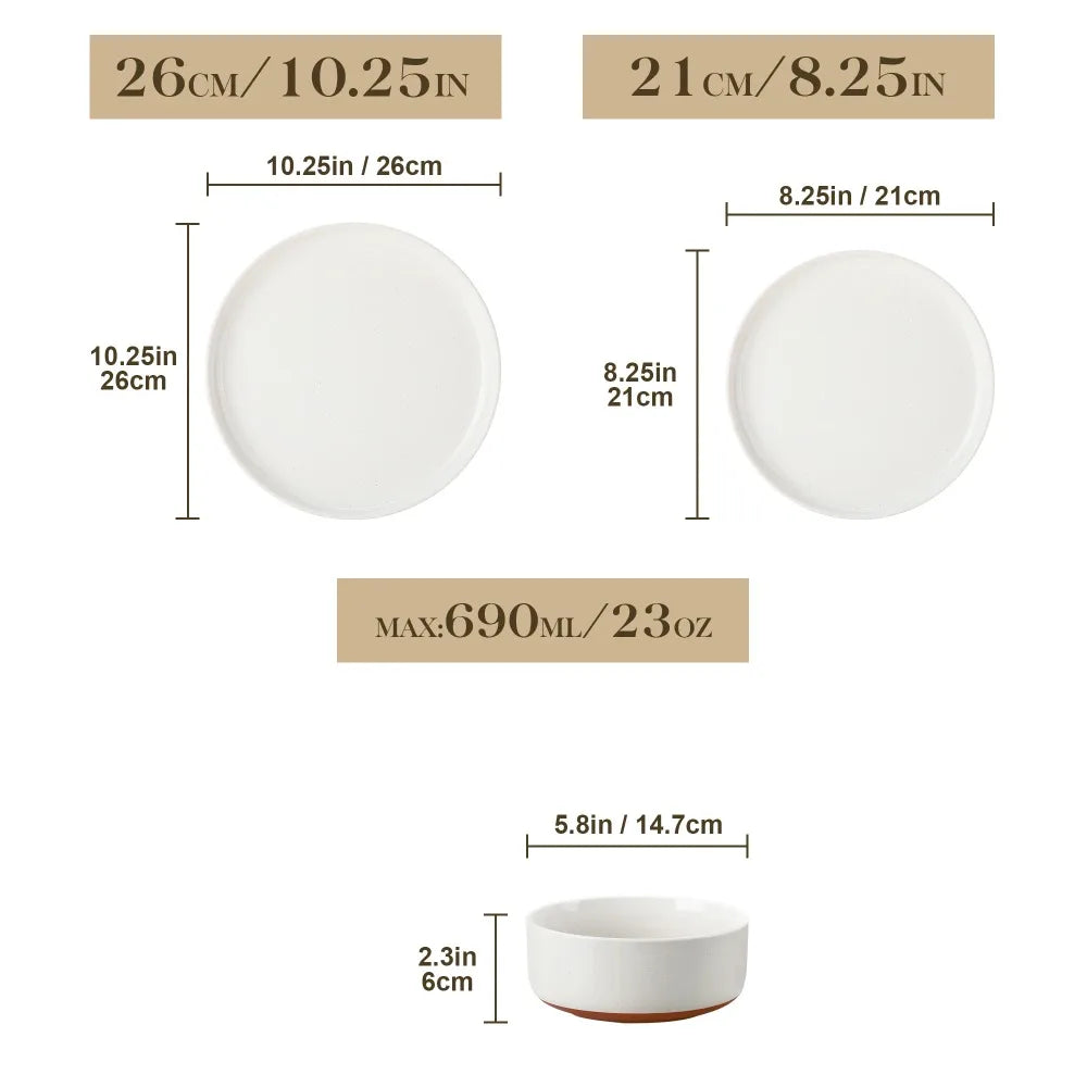 MALACASA TARA 18 Piece Stoneware Dinner Set Ceramic Tableware Layered Glaze Dinnerware Set with 6PCS Dinner Plate/Dessert/Bowl