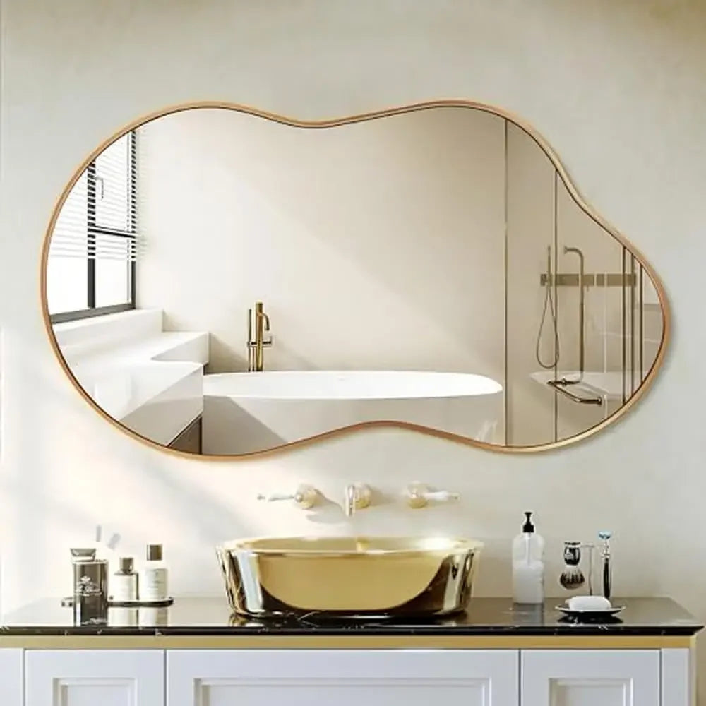 20"x36" Asymmetrical Wall Mirror Gold Frame Aviation Aluminum Alloy Bathroom Bedroom Decor