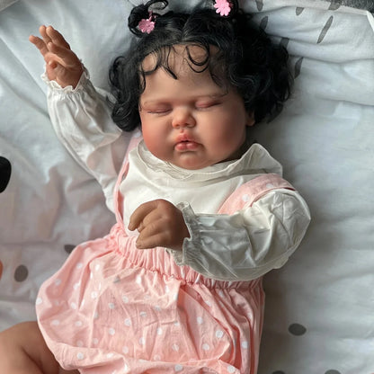 24/19Inch Two Size Pickle Dark Skin in Soft Cloth Body Lifelike Reborn Toddler Hand rooted Hair Cuddly Baby Girl Doll Baby