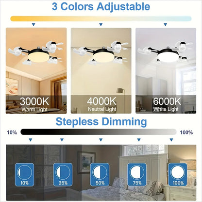 2 In 1 Hanging Fan with LED Lantern E27 E26 Electric Cordless Fan Silent Ceiling Drone Fan for Dining Room Bedroom Living Room