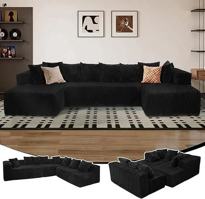 130 Cloud Boneless Sectional Couches for Living Room, U Shaped Sleeper Sofa Bed with Deep Seat Chaise, High Density Foam Compres