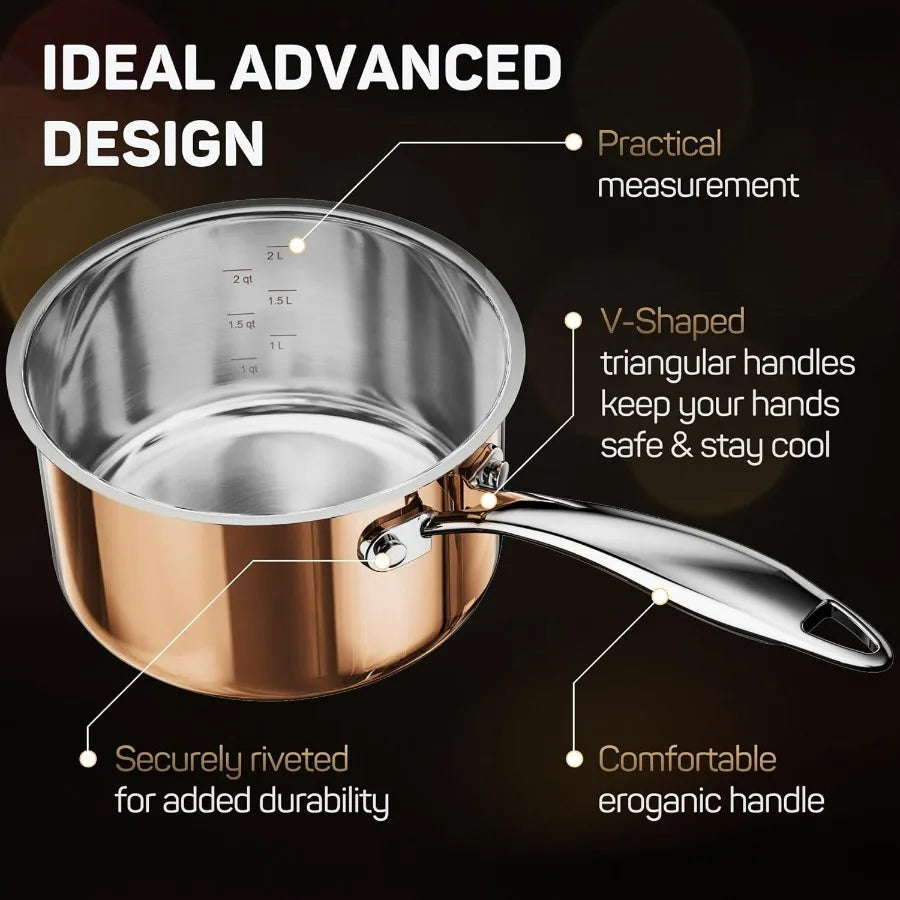 Whole Triply 18 10 Stainless Steel Pot and Pan Set 10 Piece Copper Pots and Pans Set with Stainless Steel Lid Induction Cookwar