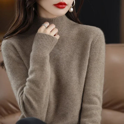 Women's Knitwear Autumn Winter Sweater Korean Basic Solid Long Sleeve Pullovers Warm Bottoming Shirts Half High Collar Black Red