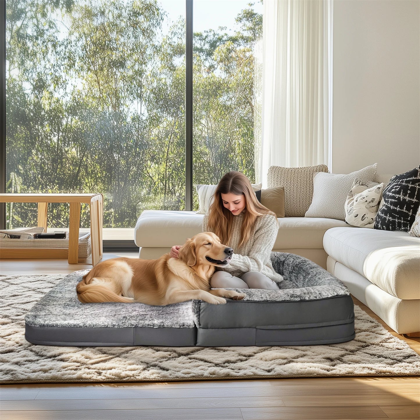 180cm Long Human Size Dog Bed for Adults and Pets to Nap Foldable Calming Pet Bed Plush Cover Orthopedic Sponge Base