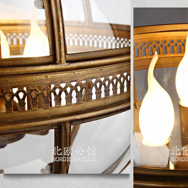 led e14 Retro American Iron Glass Vintage Bronze Black Globe Chandelier Lighting Suspension Luminaire Lampen Lustre For Foyer