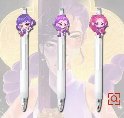 3Pcs KPop Demon Hunters Black Pen Student Take An Exam Draw Game Anime Cartoon Figure Stationery Study Supplies Kids Gift S