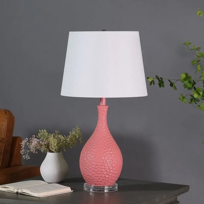 28" Pink Table Lamp  Mid Century Modern Resin Design  White Shade Stylish Lighting Living Room Bedroom Elevates Retro Decor