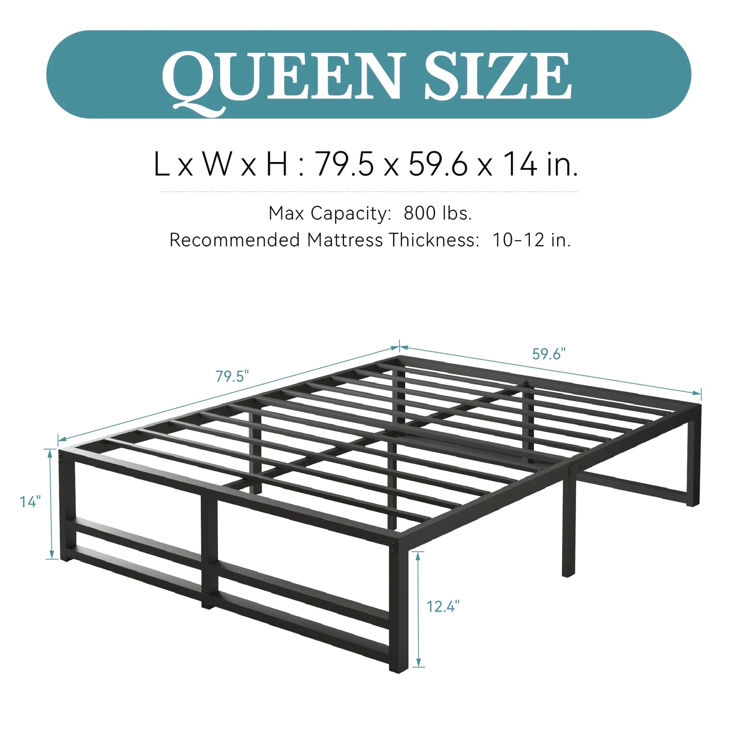 HOOMIC Metal Bed Frame, Stable Mattress Foundation, Reinforced Structure, Headboard Compatible, No Box Spring Needed Alleiwe