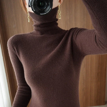 2025 Autumn Winter Women Sweater Women Thick Warm Soft Female Slim Pullovers Ladies Solid Versatile Knitted Turtleneck Sweater